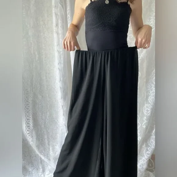 Vintage 90s/Y2K Black Chiffon Wide Leg Pants Minimalist Flowy Dressy - Picture 2 of 12
